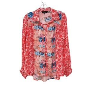 Tolani Collection Button Up Multi Color Floral Top Womens Size Med Long …